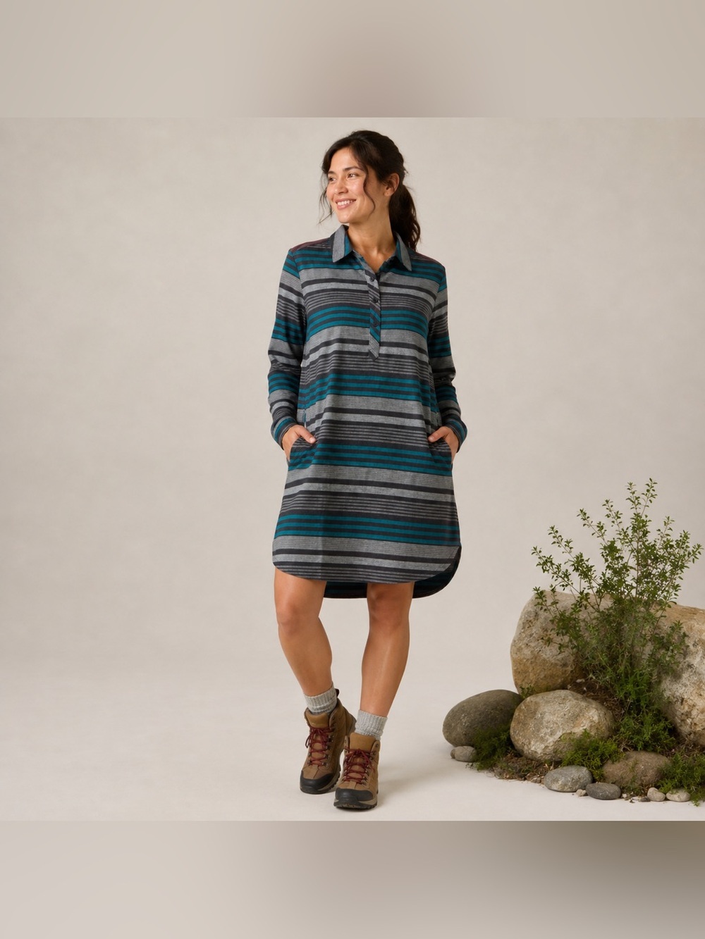 Patagonia Dress Womens Medium Organic Cotton Flannel Gray Teal Striped